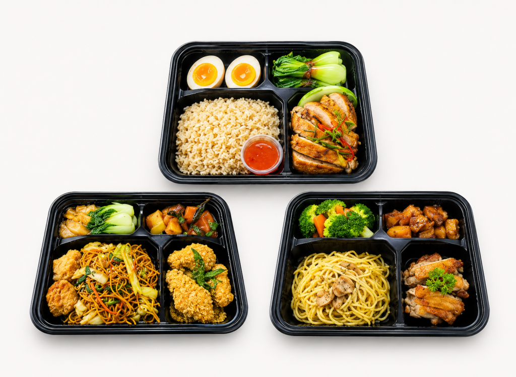 Individually-packed halal bento, the most convenient lunch format for Singapore offices.