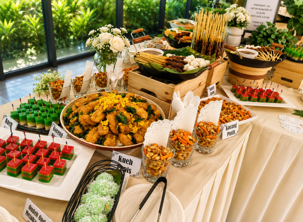 A typical halal Asian spread is the most universally accepted menu for diverse Singapore guest lists.